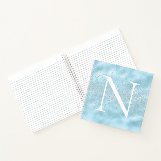 Monogramm Initial Powder Blue Glitzern Blend Notizblock (Innenseite)