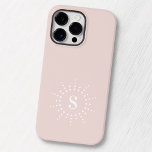Monogramm Initial Radial Sunburgh Blassrosa Case-Mate iPhone 14 Pro Max Hülle<br><div class="desc">Eleganter iPhone-Gehäuse mit dem Monogramm-Initial in einem Rahmen von Radialpunkten,  die einer Sonne ähneln. Weißes Monogramm auf hellrot-rosa Hintergrund. Farben können mit dem Designwerkzeug angepasst werden.</div>