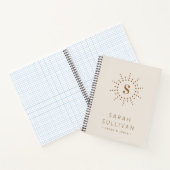Monogramm Initial Radial Sunburst Neutral Elfenbei Notizblock (Innenseite)