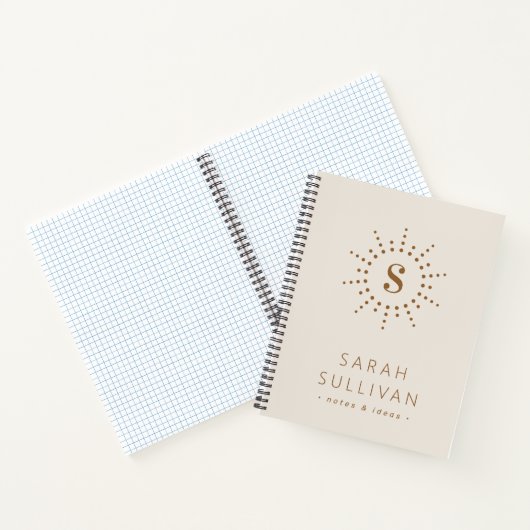 Monogramm Initial Radial Sunburst Neutral Elfenbei Notizblock (Innenseite)