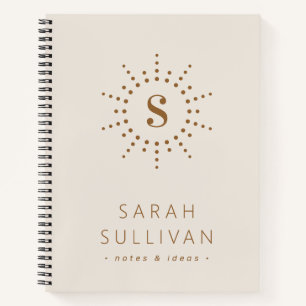 Monogramm Initial Radial Sunburst Neutral Elfenbei Notizblock