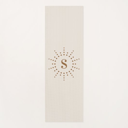 Monogramm Initial Radial Sunburst Neutral Elfenbei Yogamatte (Vorderseite)