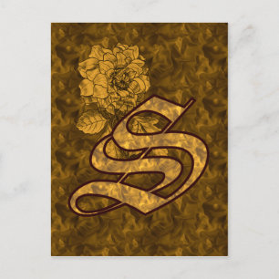 Monogramm Initial S Gold Peony Postcard Postkarte