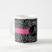 Monogramm Initial Schwarz Grau Damast Blumenmuster Kaffeetasse (Vorderseite Links)