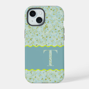 MONOGRAMM INITIAL T ACQUA KLEINE BLUMEN iPhone 15 HÜLLE