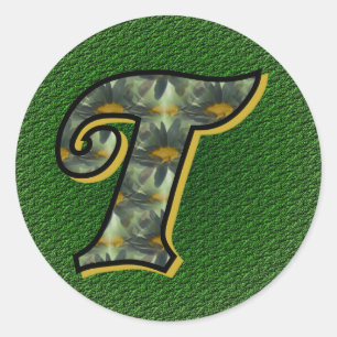 Monogramm Initial T Black Daisies Aufkleber