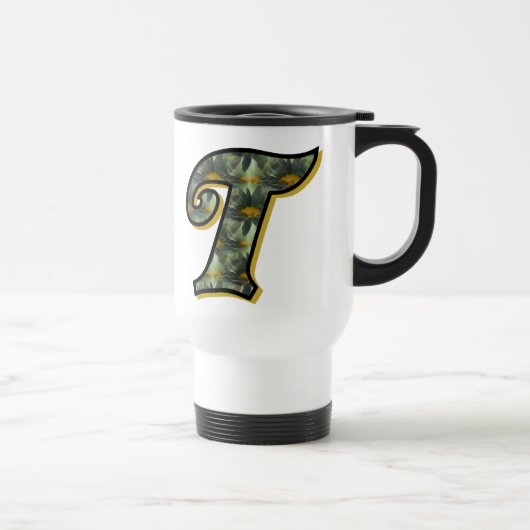 Monogramm Initial T Daisies Floral Travel Mug Reisebecher (Rechts)