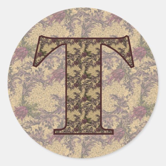 Monogramm Initial T Elegant Floral Aufkleber (Vorderseite)