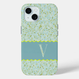 MONOGRAMM INITIAL V ACQUA KLEINE BLUMEN iPhone 15 HÜLLE
