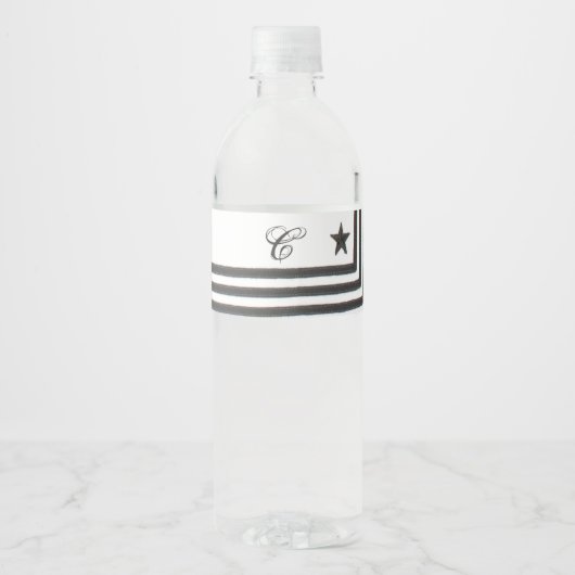 Monogramm Initial Water Bottle Label Navy Whites Wasserflaschenetikett (Vorderseite)