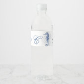Monogramm Initial Water Bottle Label Seepferd Sea Wasserflaschenetikett (Vorderseite)