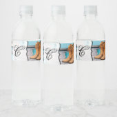 Monogramm Initial Water Flasche Etikett Blue Wood  (Flaschen)