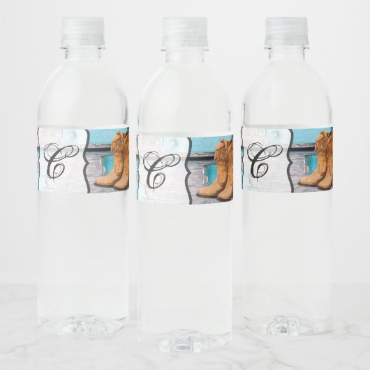 Monogramm Initial Water Flasche Etikett Blue Wood  (Flaschen)