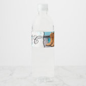 Monogramm Initial Water Flasche Etikett Blue Wood (Vorderseite)
