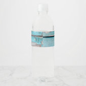 Monogramm Initial Water Flasche Etikett Blue Wood  (Rückseite)