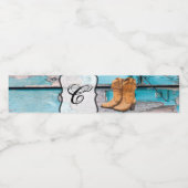 Monogramm Initial Water Flasche Etikett Blue Wood  (Einzelnes Label)