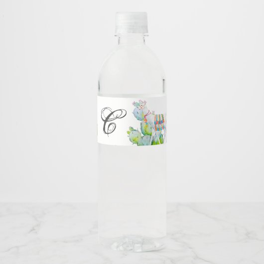 Monogramm Initial Water Flasche Etikett Boho Llama (Vorderseite)