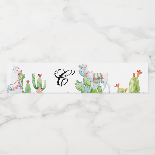 Monogramm Initial Water Flasche Etikett Boho Llama (Einzelnes Label)