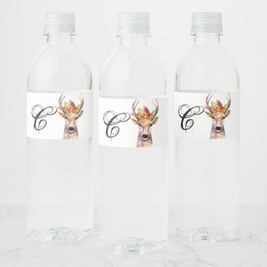 Monogramm Initial Water Flasche Etikett Boho Reh B (Flaschen)