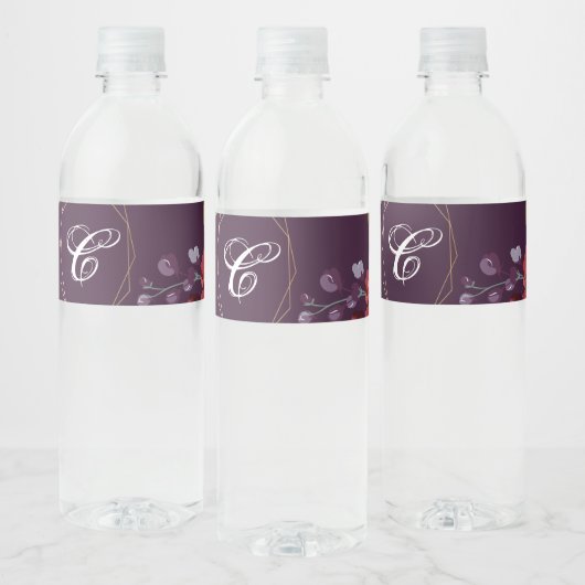 Monogramm Initial Water Flasche Label Plum Lila Wasserflaschenetikett (Flaschen)