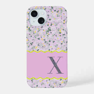 MONOGRAMM INITIAL X LILA KLEINE BLUMEN iPhone 15 HÜLLE