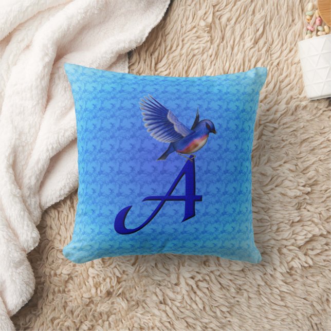 Monogramm Initiale A Blaue Vogel Kissen (Decke)