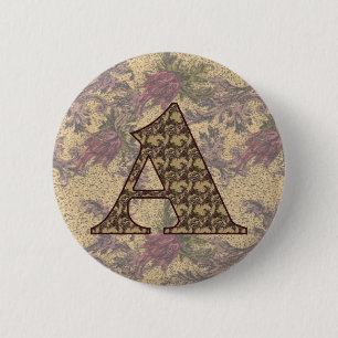 Monogramm Initiale A Elegant Vintage Blumenmuster  Button