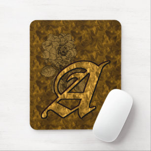 Monogramm Initiale A Elegante Gold-Pfingstrose-Blu Mousepad