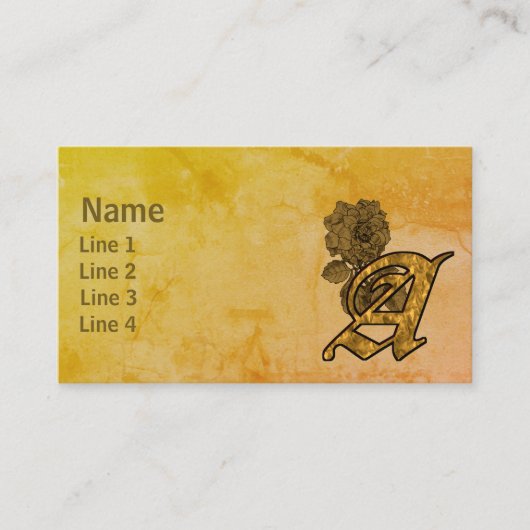 Monogramm Initiale A Elegante Gold-Pfingstrose-Blu Visitenkarte (Vorderseite)