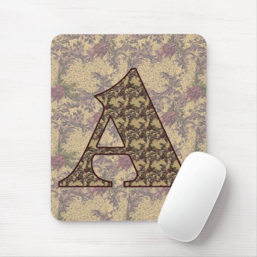 Monogramm Initiale A Elegantes Vintage-Blumenmuste Mousepad (Mit Mouse)