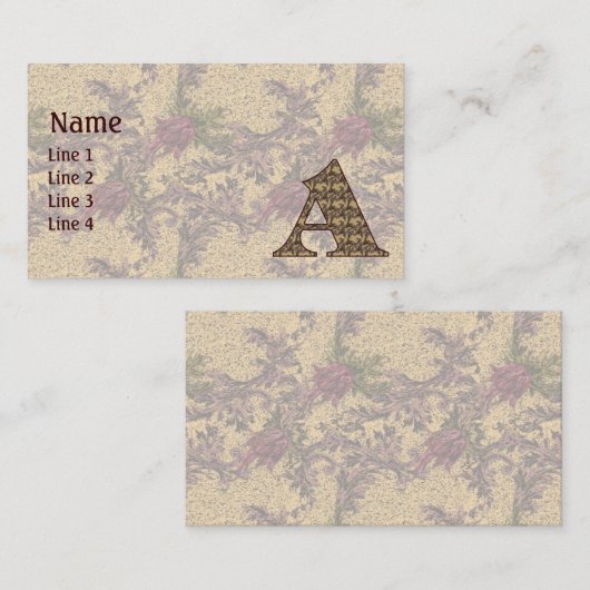 Monogramm Initiale A Elegantes Vintage-Blumenmuste Visitenkarte (Vorne/Hinten)