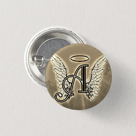 Monogramm-Initiale A, Engel Wings Gold Button (Vorne & Hinten)