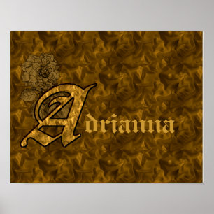 Monogramm Initiale A Gold-Pfingstrose Blumen Perso Poster