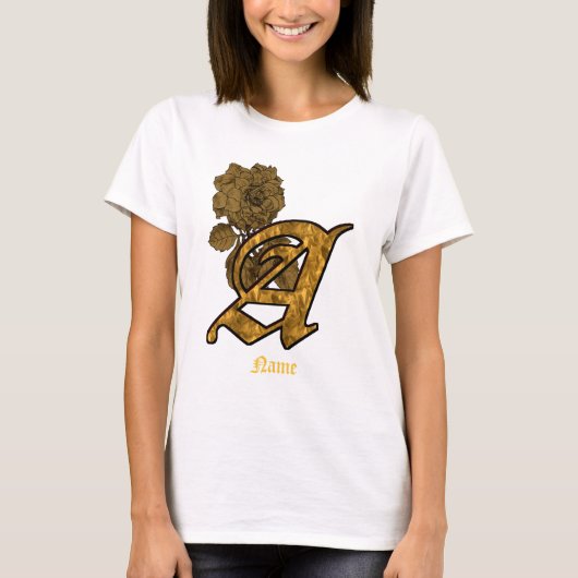 Monogramm Initiale A Gold-Pfingstrose Personalisie T-Shirt (Vorderseite)