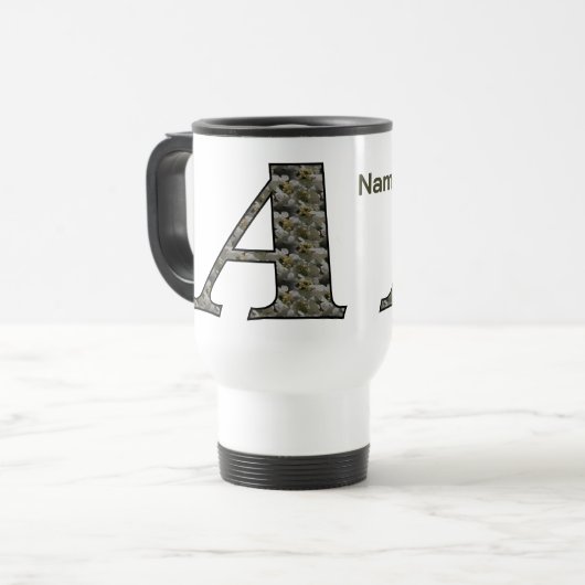 Monogramm Initiale A Hortensien Blumen Personalisi Reisebecher (Vorderseite Links)