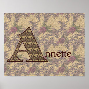 Monogramm Initiale A Vintage Blumen Personalisiert Poster