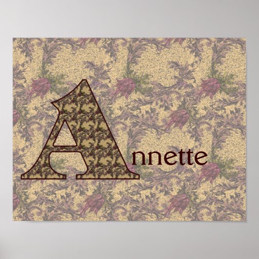 Monogramm Initiale A Vintage Blumen Personalisiert Poster (Vorne)