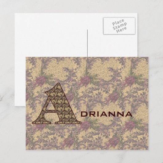 Monogramm Initiale A Vintage-Blumenmuster personal Postkarte (Vorne/Hinten)