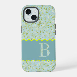 MONOGRAMM INITIALE B ACQUA KLEINE BLUMEN iPhone 15 HÜLLE