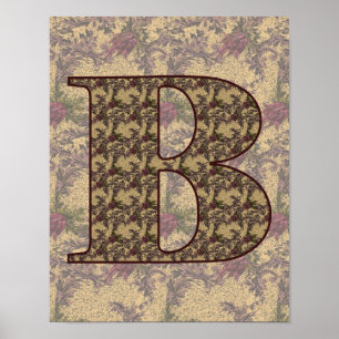 Monogramm Initiale B Elegantes Vintage-Blumenmuste Poster