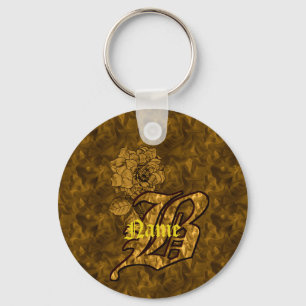 Monogramm Initiale B Gold-Pfingstrose Personalisie Schlüsselanhänger