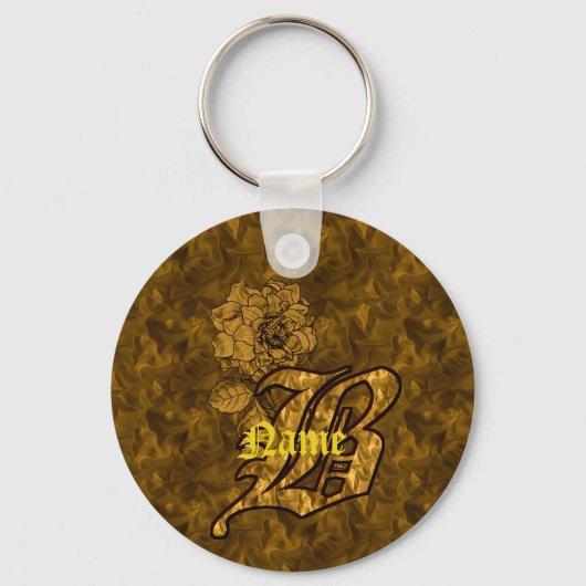 Monogramm Initiale B Gold-Pfingstrose Personalisie Schlüsselanhänger (Vorderseite)