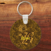 Monogramm Initiale B Gold-Pfingstrose Personalisie Schlüsselanhänger (Vorderseite)