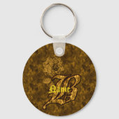 Monogramm Initiale B Gold-Pfingstrose Personalisie Schlüsselanhänger (Rückseite)