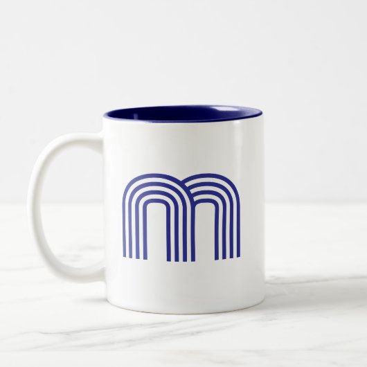 Monogramm Initiale Blau Modern Einfach Zweifarbige Tasse (Links)