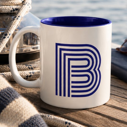 Monogramm Initiale Blau Modern Einfach Zweifarbige Tasse
