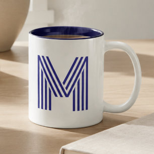 Monogramm Initiale Blau Modern Einfach Zweifarbige Tasse