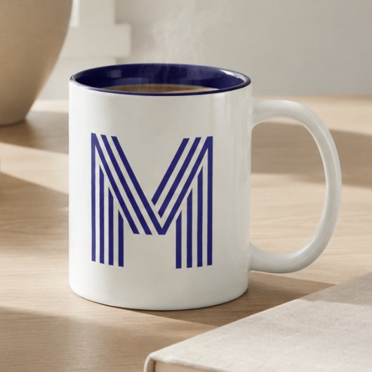 Monogramm Initiale Blau Modern Einfach Zweifarbige Tasse