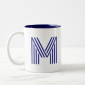 Monogramm Initiale Blau Modern Einfach Zweifarbige Tasse (Links)