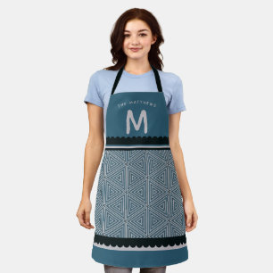 Monogramm Initiale Blaue Geometrische Küche Schürze